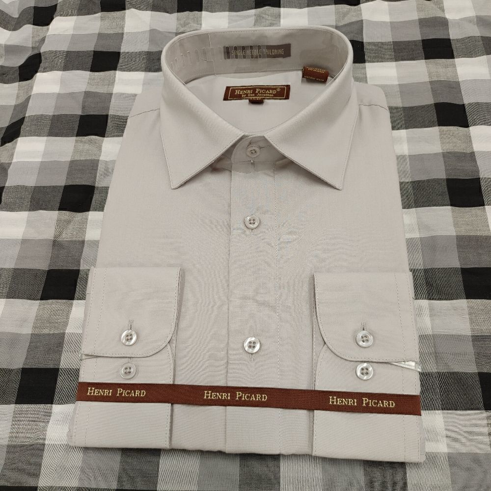 HENRI PICARD BY DON JONATHAN SILVER DRESS SHIRT.